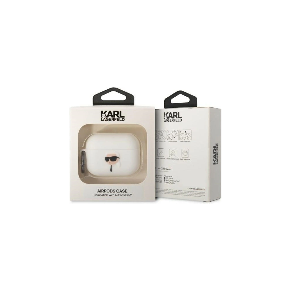 Hurtownia GSM - Etui Karl Lagerfeld KLAP2RUNIKH Apple AirPods Pro 2 tok fehér/színtelen Szilikon Karl Fej 3D - KLD1412 - {ean13} - Hurt