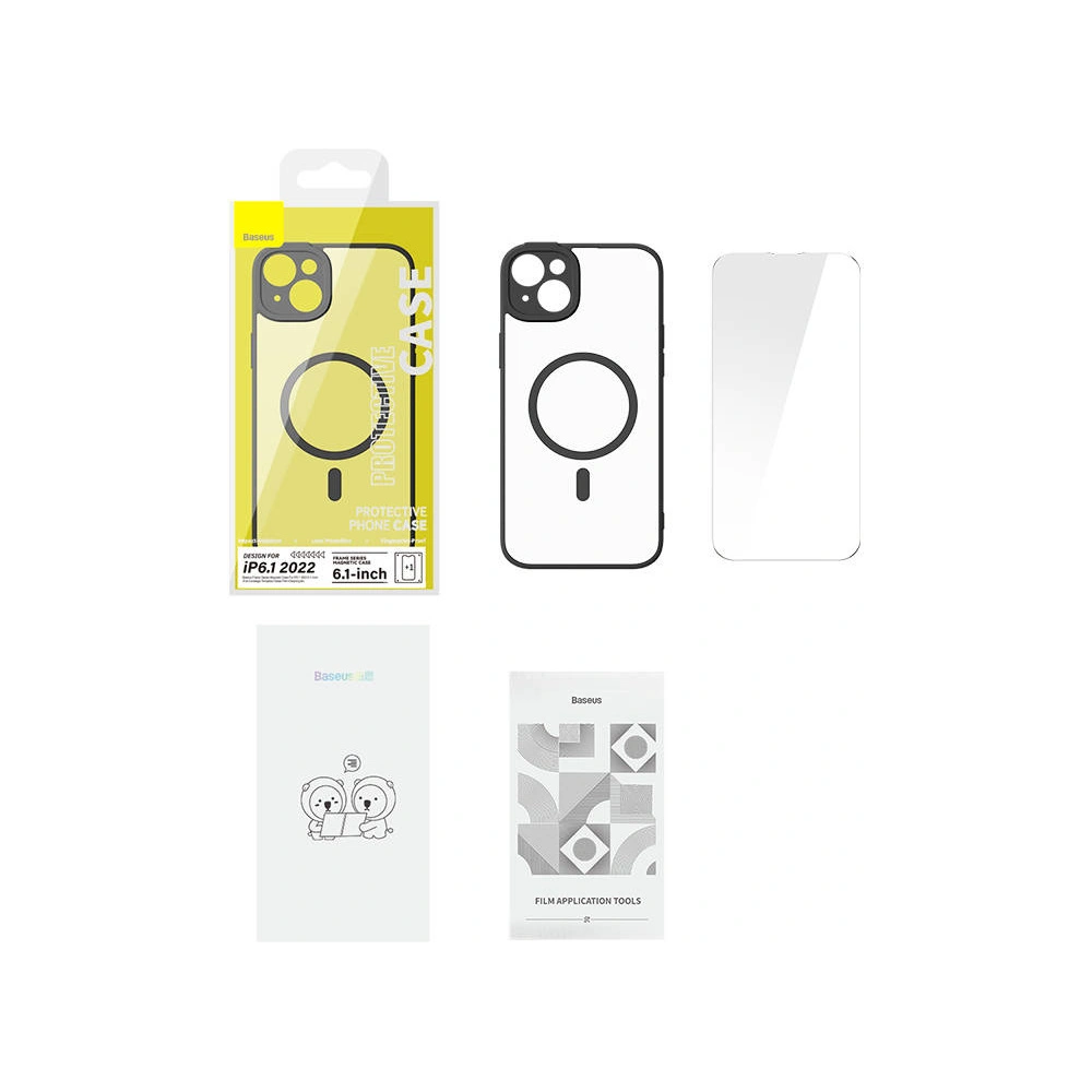 Hurtownia GSM - Set husă + sticlă Baseus Frame MagSafe Apple iPhone 14 (negru) - BSU3918 - {ean13} - Hurt