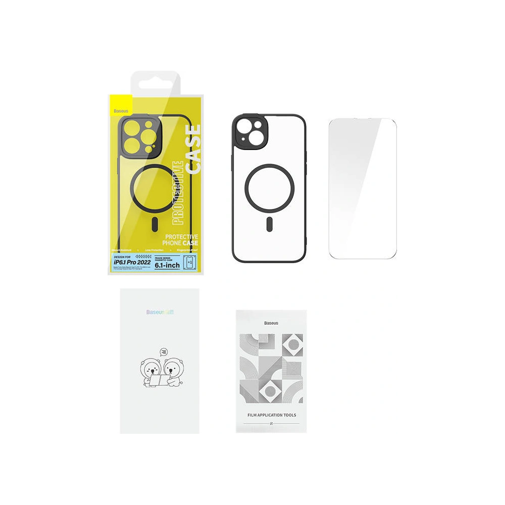 Hurtownia GSM - Sada pouzdra + sklo Baseus Frame MagSafe Apple iPhone 14 Pro (černé) - BSU3919 - {ean13} - Hurt
