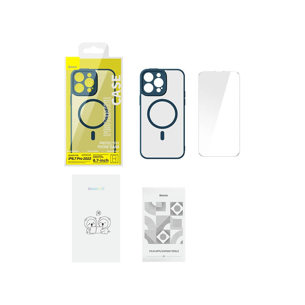 Hurtownia GSM - Sada pouzdra + sklo Baseus Frame MagSafe Apple iPhone 14 Pro Max (modrý) - BSU3920 - {ean13} - Hurt