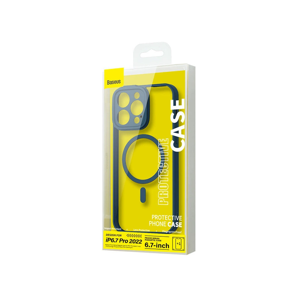 Hurtownia GSM - Sada pouzdra + sklo Baseus Frame MagSafe Apple iPhone 14 Pro Max (modrý) - BSU3920 - {ean13} - Hurt