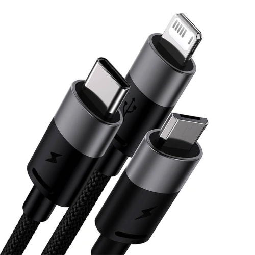 Kabel Baseus StarSpeed 3w1 USB-A/USB-C - micro USB - Lightning, 3,5A, 1.2m (czarny)