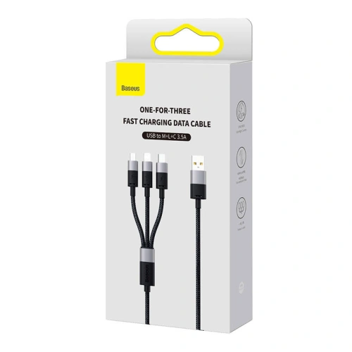 Kabel Baseus StarSpeed 3w1 USB-A/USB-C - micro USB - Lightning, 3,5A, 1.2m (czarny)
