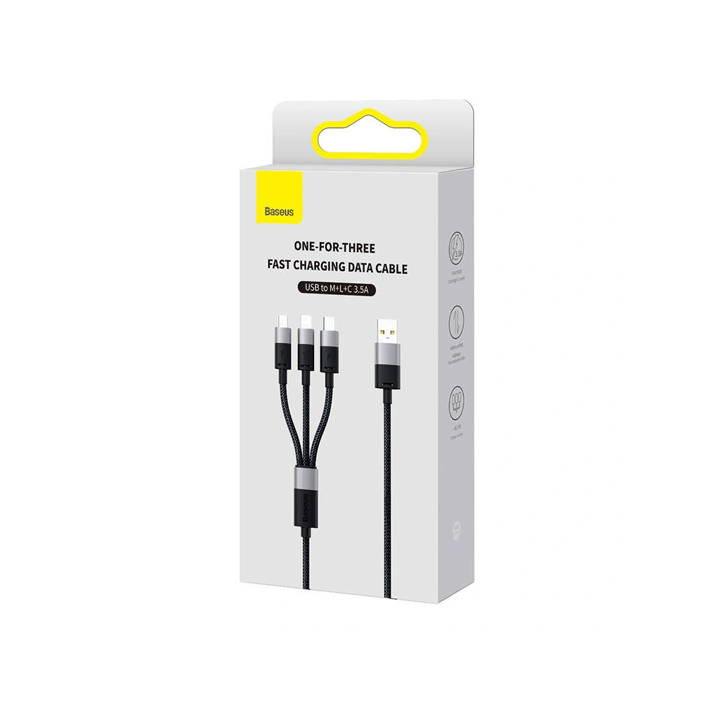 Hurtownia GSM - Kabel Baseus StarSpeed 3w1 USB-A/USB-C - micro USB - Lightning, 3,5A, 1.2m (černý) - BSU3937 - {ean13} - Hurt