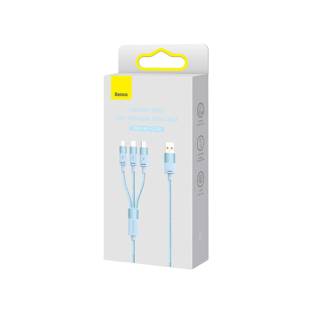 Hurtownia GSM - Kabel Baseus StarSpeed 3w1 USB-A/USB-C - micro USB - Lightning, 3,5A, 1.2m (modrý) - BSU3938 - {ean13} - Hurt