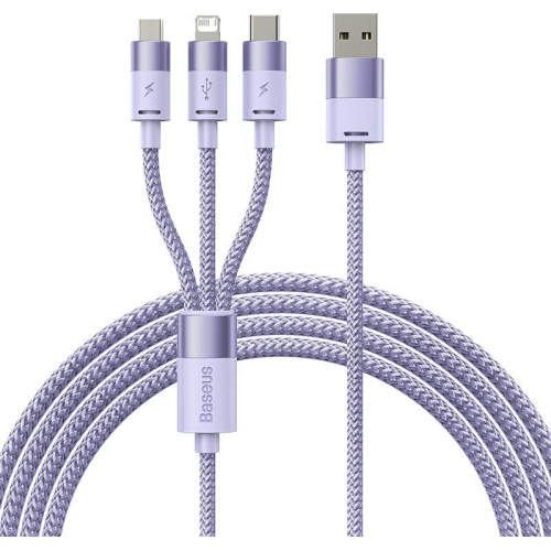 Baseus Distributor - 6932172622282 - BSU3939 - Baseus StarSpeed 3in1 USB-A/USB-C - micro USB - Lightning Cable 3,5A, 1.2m (purple) - B2B homescreen