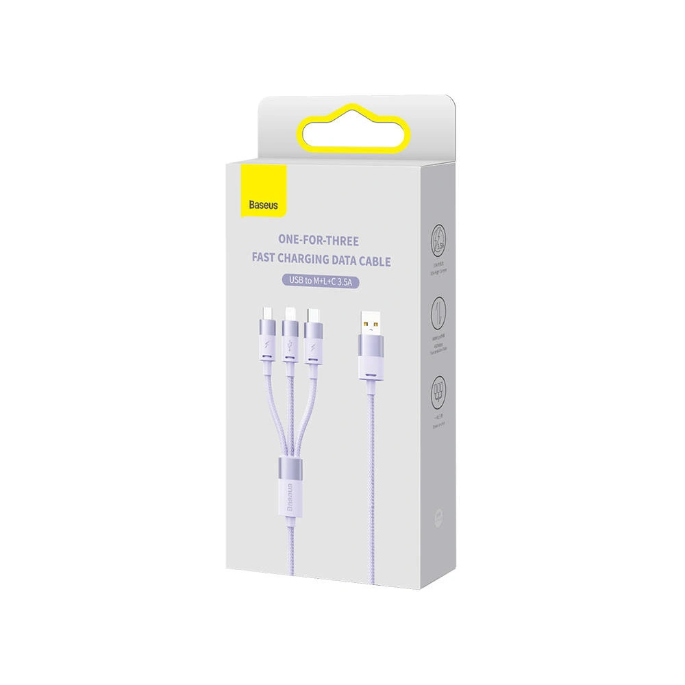 Hurtownia GSM - Kabel Baseus StarSpeed 3w1 USB-A/USB-C - micro USB - Lightning, 3,5A, 1.2m (fialový) - BSU3939 - {ean13} - Hurt