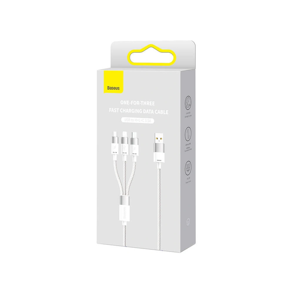 Hurtownia GSM - Kabel Baseus StarSpeed 3w1 USB-A/USB-C - micro USB - Lightning, 3,5A, 1.2m (bílý) - BSU3940 - {ean13} - Hurt