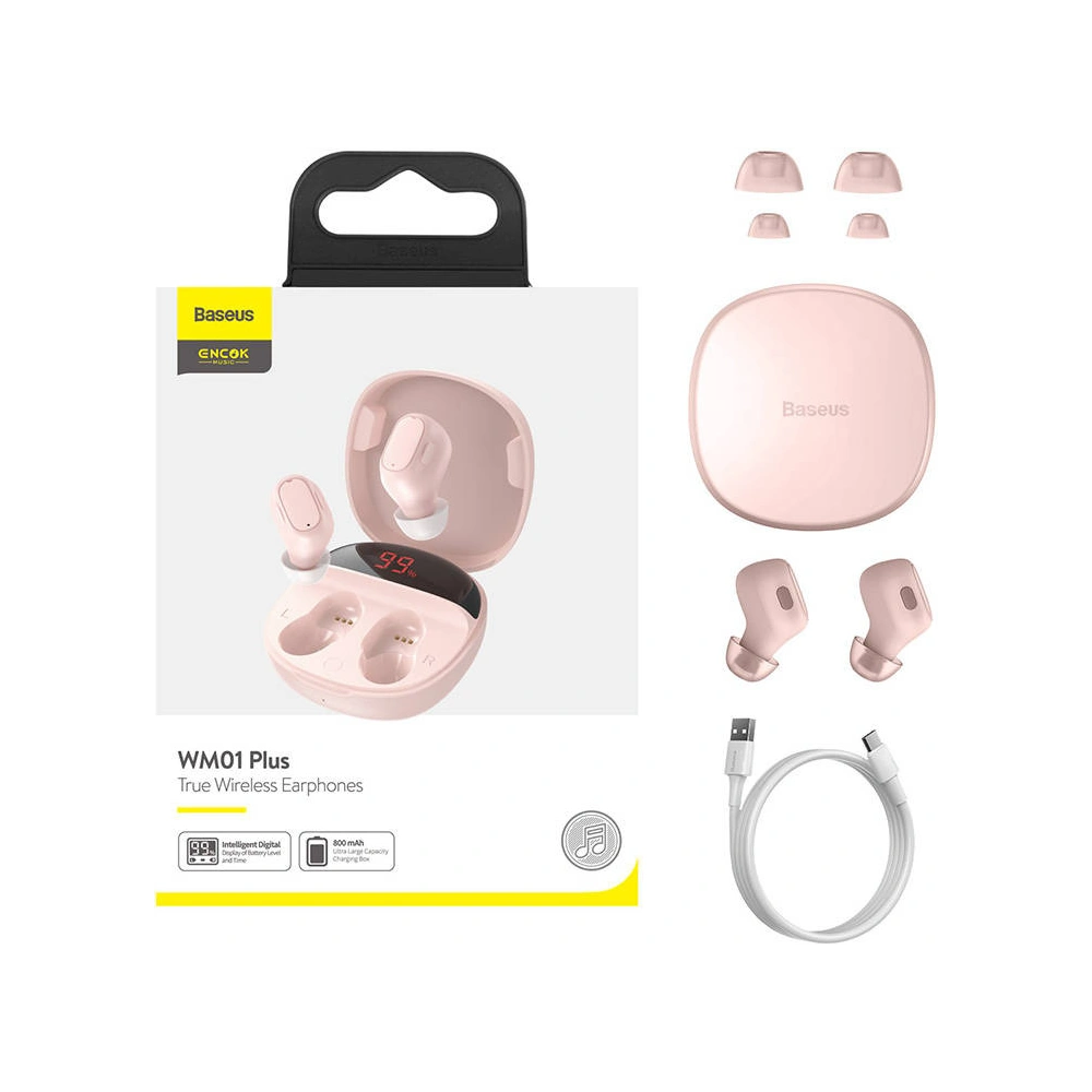 Wholesale Baseus Encok WM01 Plus TWS Earphones (pink) - BSU3958 - {ean13} - Hurt