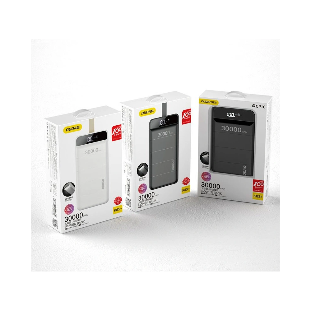 Hurtownia GSM - [OUTLET] Powerbank Dudao 30000mAh 3xUSB LED lámpa fehér (K8s+) - OT-426 - {ean13} - Hurt