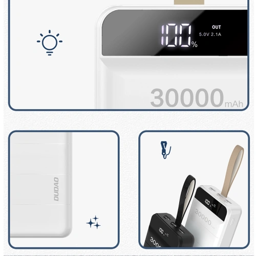 [OUTLET] Powerbank Dudao 30000mAh 3xUSB lampka LED biały (K8s+)