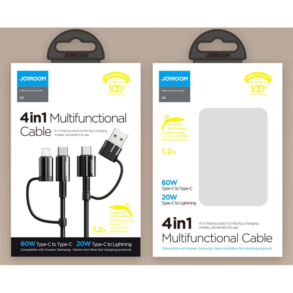 Hurtownia GSM - Kabel Joyroom 4w1 USB-C/USB-A - USB-C/Lithtning Quick Charge Power Delivery 3 A 60 W 1,2 m schwarz (S-1230G3) - JYR557 - {ean13} - Hurt