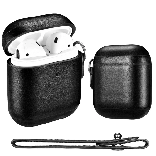 Etui iCarer Leather Vintage Apple AirPods 2/1 + pasek czarny