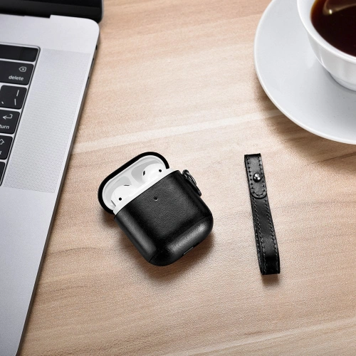 Etui iCarer Leather Vintage Apple AirPods 2/1 + pasek czarny