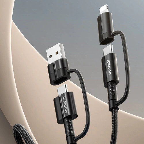 Kabel Joyroom 4w1 USB-C/USB-A - USB-C/Lithtning Quick Charge Power Delivery 3 A 60 W 1,8 m czarny (S-1830G3)