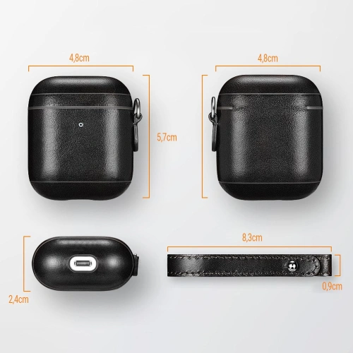 Etui iCarer Leather Vintage Apple AirPods 2/1 + pasek czarny