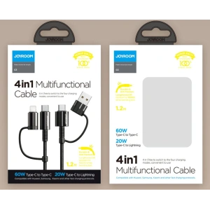 Hurtownia GSM - Kábel Joyroom 4w1 USB-C/USB-A - USB-C/Lithtning Gyors Töltés Power Delivery 3 A 60 W 1,8 m fekete (S-1830G3) - JYR559 - {ean13} - Hurt