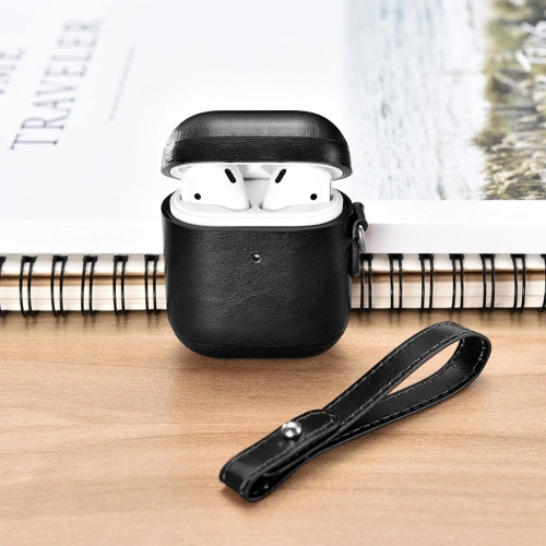 Etui iCarer Leather Vintage Apple AirPods 2/1 + pasek czarny