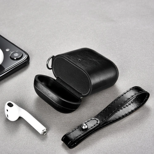 Etui iCarer Leather Vintage Apple AirPods 2/1 + pasek czarny
