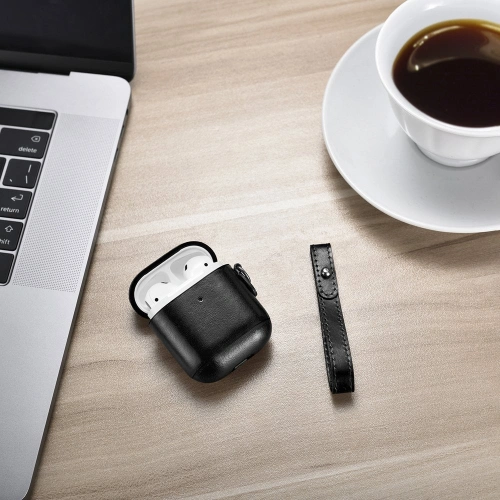 Etui iCarer Leather Vintage Apple AirPods 2/1 + pasek czarny