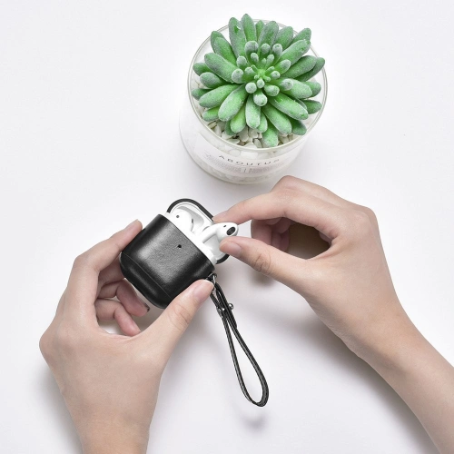 Etui iCarer Leather Vintage Apple AirPods 2/1 + pasek czarny