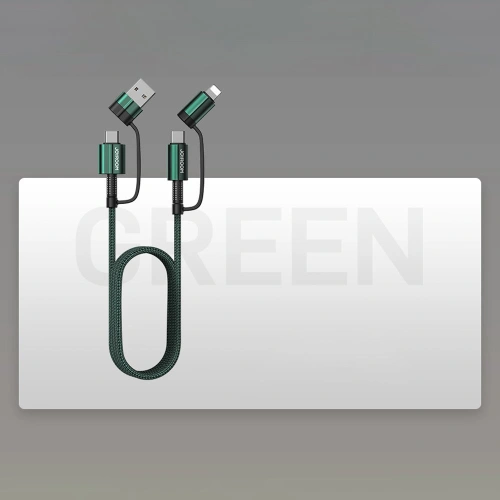 Kabel Joyroom 4w1 USB-C/USB-A - USB-C/Lithtning Quick Charge Power Delivery 3 A 60 W 1,8 m zielony (S-1830G3)