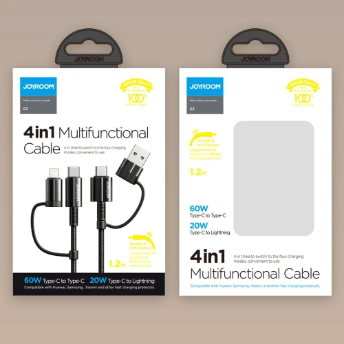 Kabel Joyroom 4w1 USB-C/USB-A - USB-C/Lithtning Quick Charge Power Delivery 3 A 60 W 1,8 m zielony (S-1830G3)