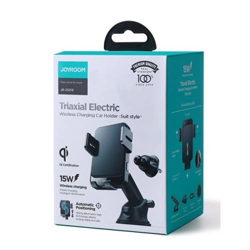 Uchwyt samochodowy z ładowarką bezprzewodową Joyroom Qi 15W na kokpit deskę rozdzielczą/kratkę wentylacyjną czarny (JR-ZS219)
