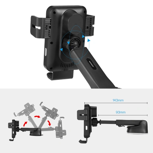 Uchwyt samochodowy z ładowarką bezprzewodową Joyroom Qi 15W na kokpit deskę rozdzielczą/kratkę wentylacyjną czarny (JR-ZS219)