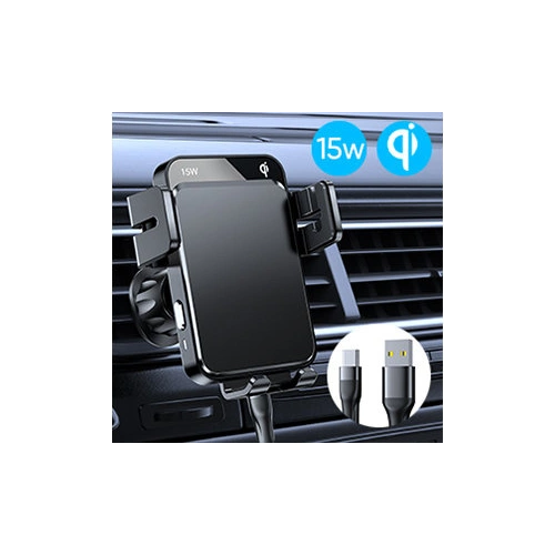 Uchwyt samochodowy z ładowarką bezprzewodową Joyroom Qi 15W na kokpit deskę rozdzielczą/kratkę wentylacyjną czarny (JR-ZS219)