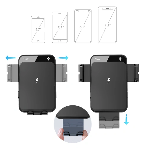 Uchwyt samochodowy z ładowarką bezprzewodową Joyroom Qi 15W na kokpit deskę rozdzielczą/kratkę wentylacyjną czarny (JR-ZS219)