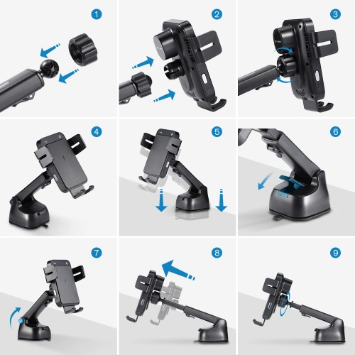 Uchwyt samochodowy z ładowarką bezprzewodową Joyroom Qi 15W na kokpit deskę rozdzielczą/kratkę wentylacyjną czarny (JR-ZS219)