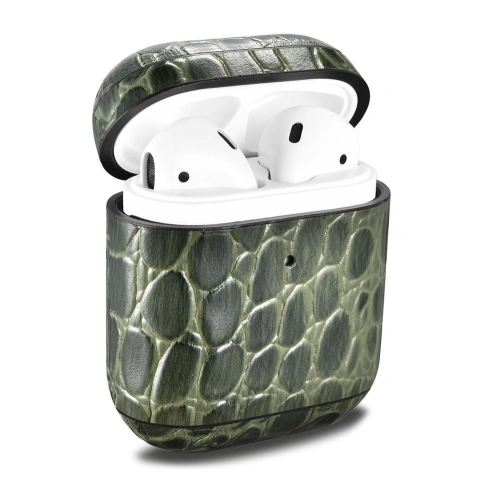 Etui iCarer Leather Crocodile Apple AirPods 2/1 zielony