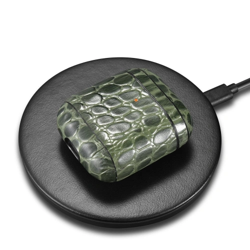 Etui iCarer Leather Crocodile Apple AirPods 2/1 zielony