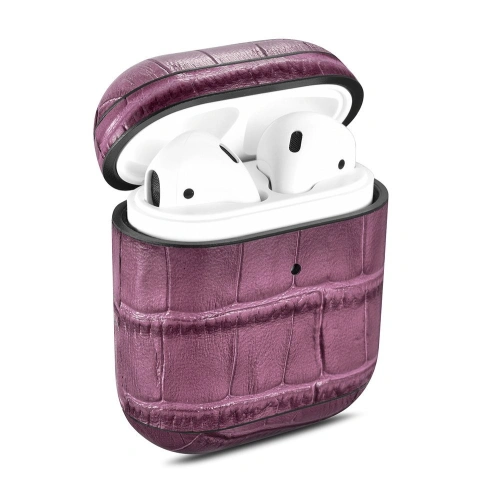 Etui iCarer Leather Bamboo Apple AirPods 2/1 fioletowy