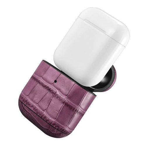 Etui iCarer Leather Bamboo Apple AirPods 2/1 fioletowy