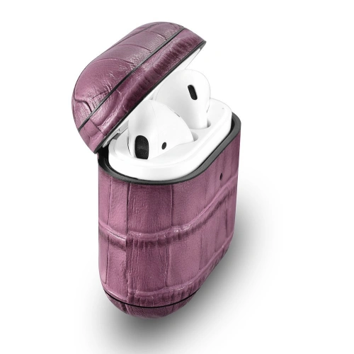 Etui iCarer Leather Bamboo Apple AirPods 2/1 fioletowy