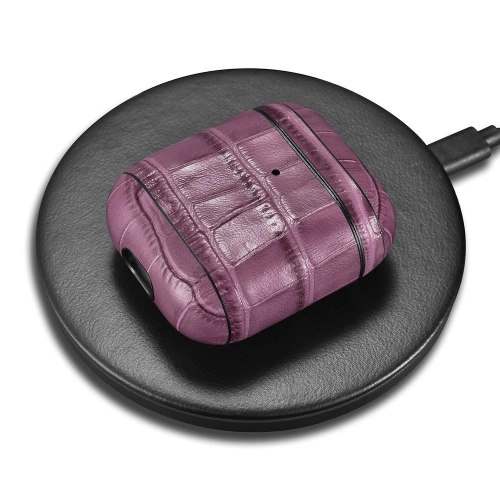 Etui iCarer Leather Bamboo Apple AirPods 2/1 fioletowy