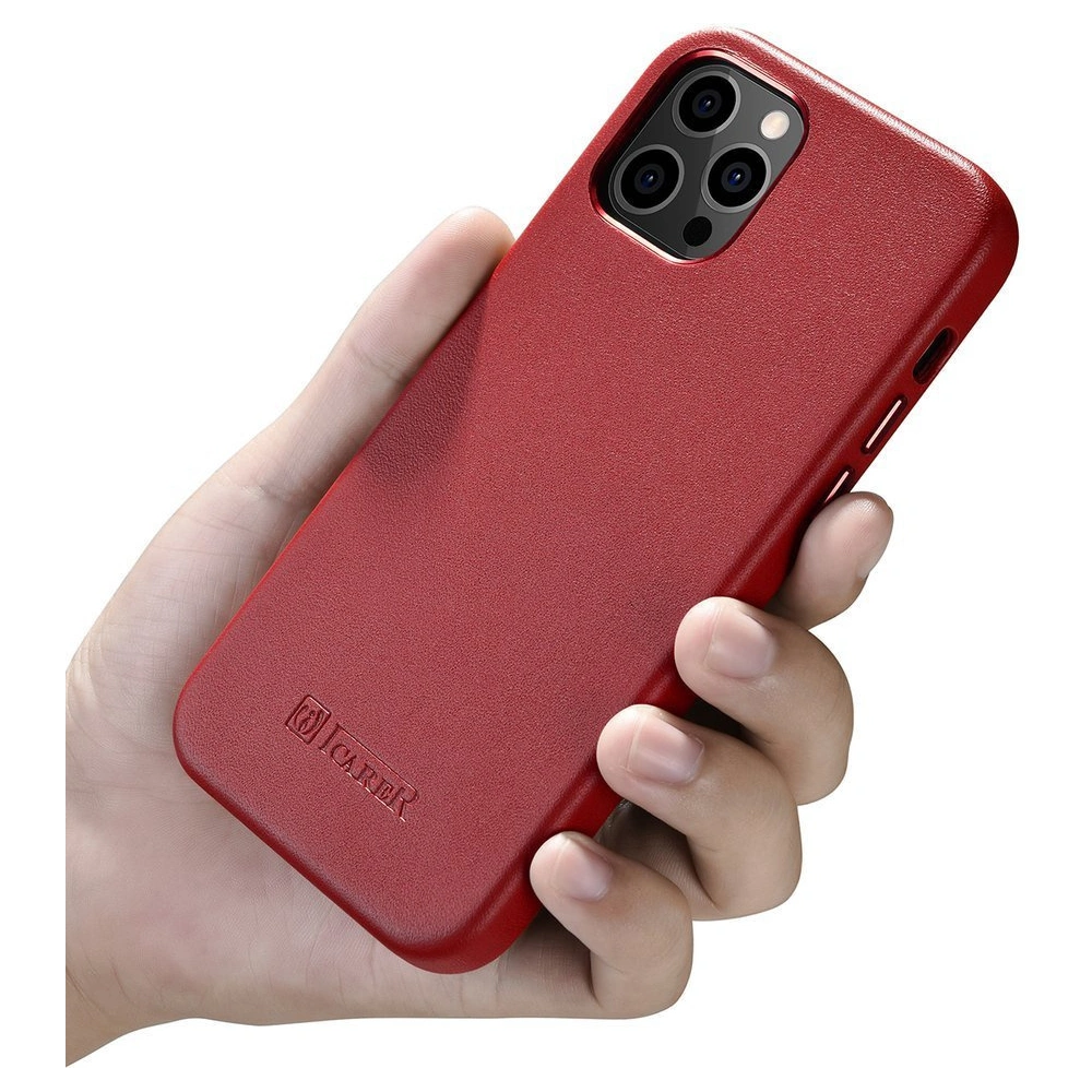 Hurtownia GSM - Etui iCarer Case Leather MagSafe Apple iPhone 12 Pro Max červená - ICR274 - {ean13} - Hurt
