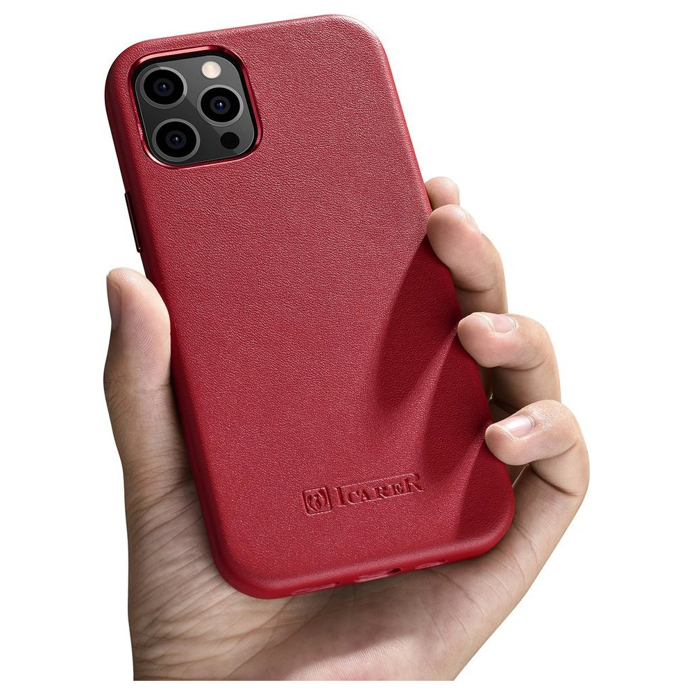 Hurtownia GSM - Etui iCarer Case Leather MagSafe Apple iPhone 12 Pro Max červená - ICR274 - {ean13} - Hurt