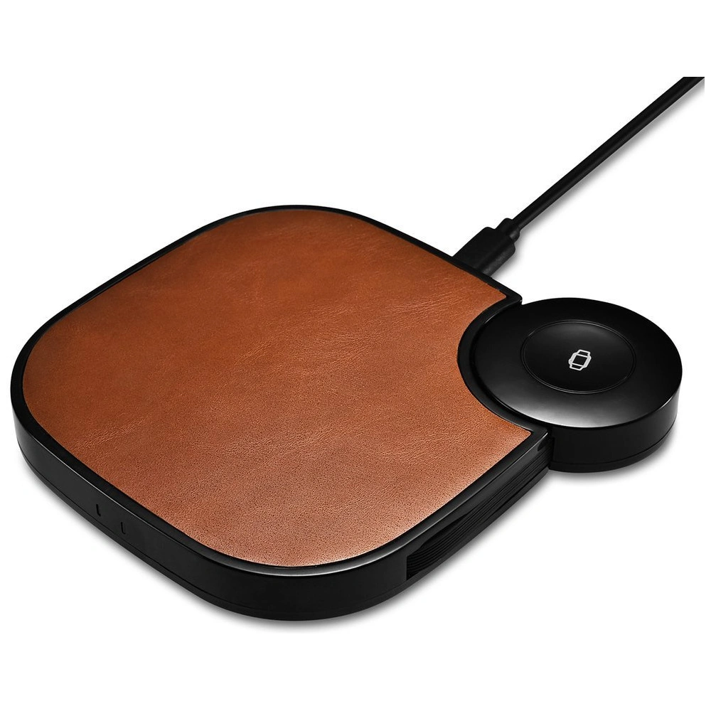 Wholesale iCarer Wireless Charger Leather 2w1 Qi 10W for phone + Apple Watch brown - ICR276 - {ean13} - Hurt