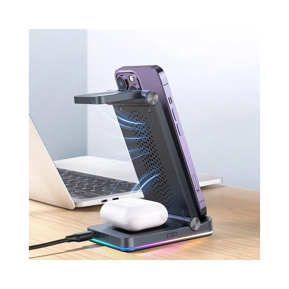Wholesale Joyroom 3in1 wireless charger for iPhone, Watch, Airpods 15W stand black (JR-WQN01) - JYR574 - {ean13} - Hurt