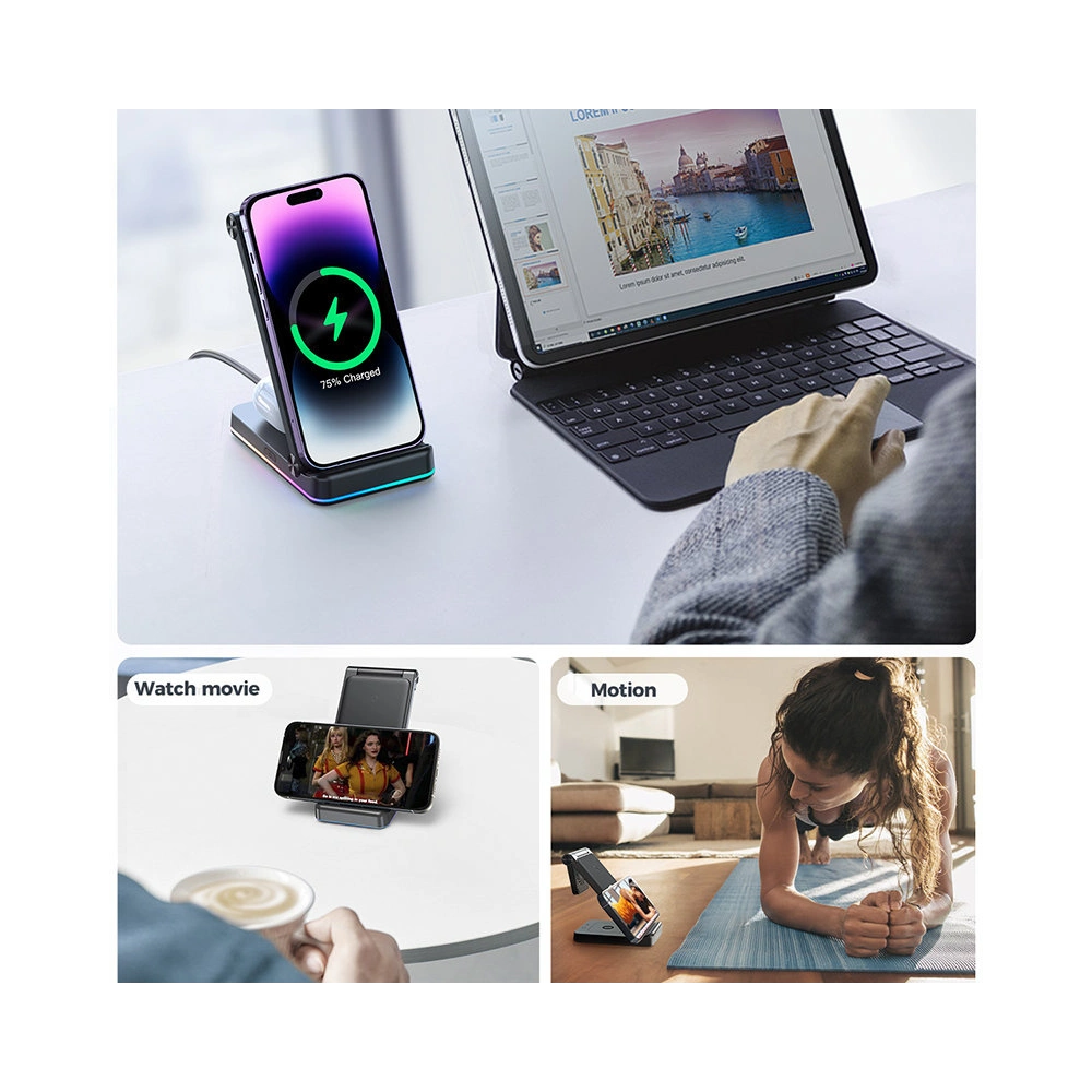 Hurtownia GSM - Kabelloses Ladegerät Joyroom 3w1 für iPhone, Watch, AirPods 15W schwarz (JR-WQN01) - JYR574 - {ean13} - Hurt