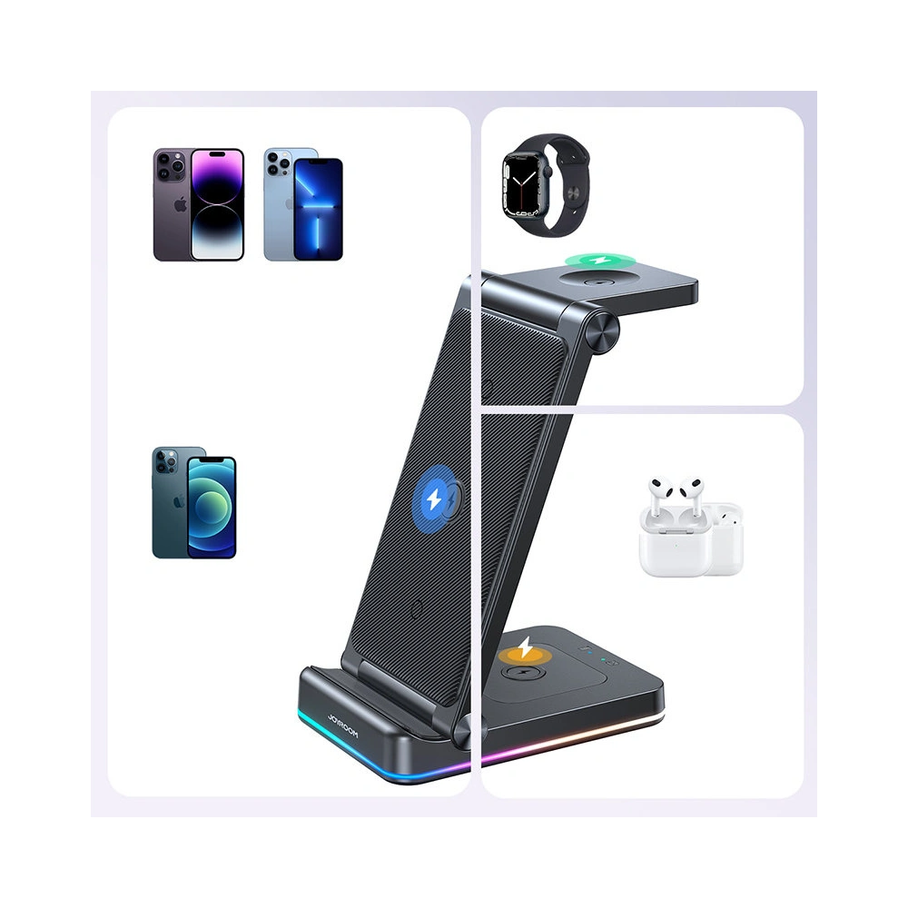 Wholesale Joyroom 3in1 wireless charger for iPhone, Watch, Airpods 15W stand black (JR-WQN01) - JYR574 - {ean13} - Hurt