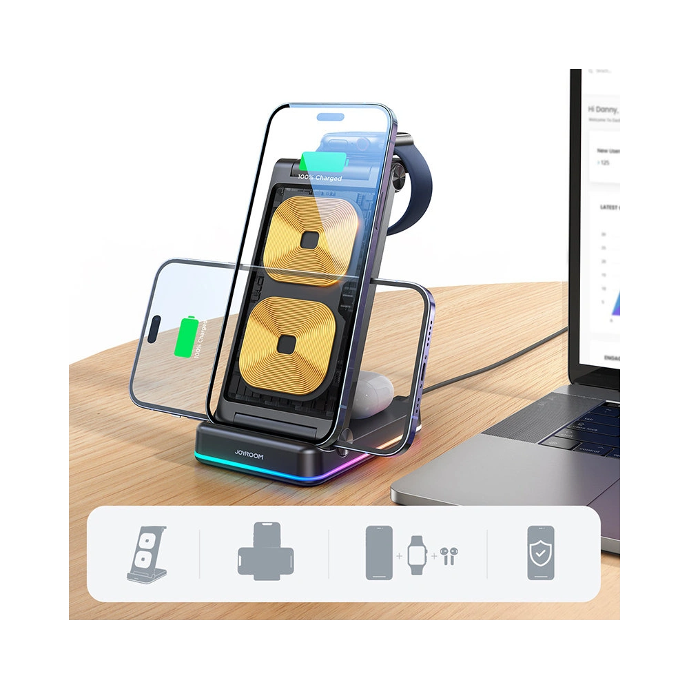 Wholesale Joyroom 3in1 wireless charger for iPhone, Watch, Airpods 15W stand black (JR-WQN01) - JYR574 - {ean13} - Hurt