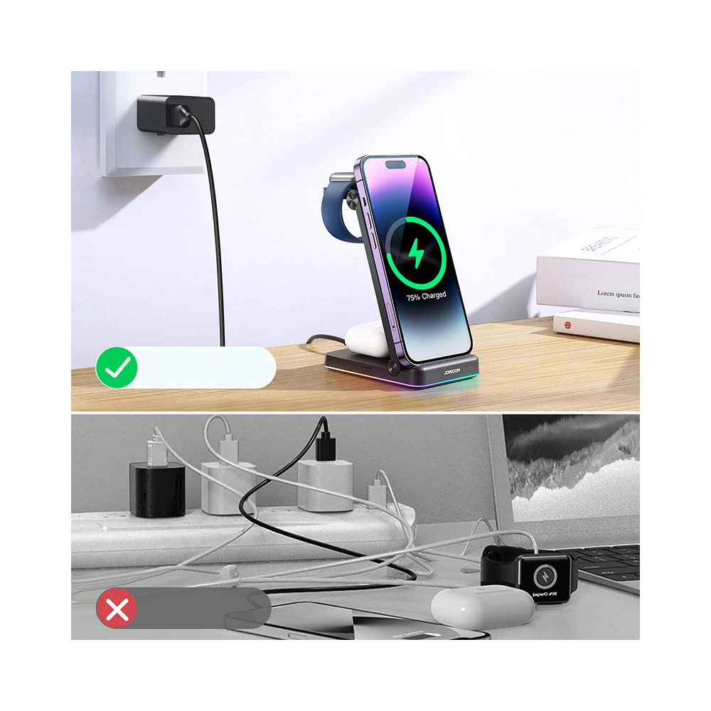 Wholesale Joyroom 3in1 wireless charger for iPhone, Watch, Airpods 15W stand black (JR-WQN01) - JYR574 - {ean13} - Hurt