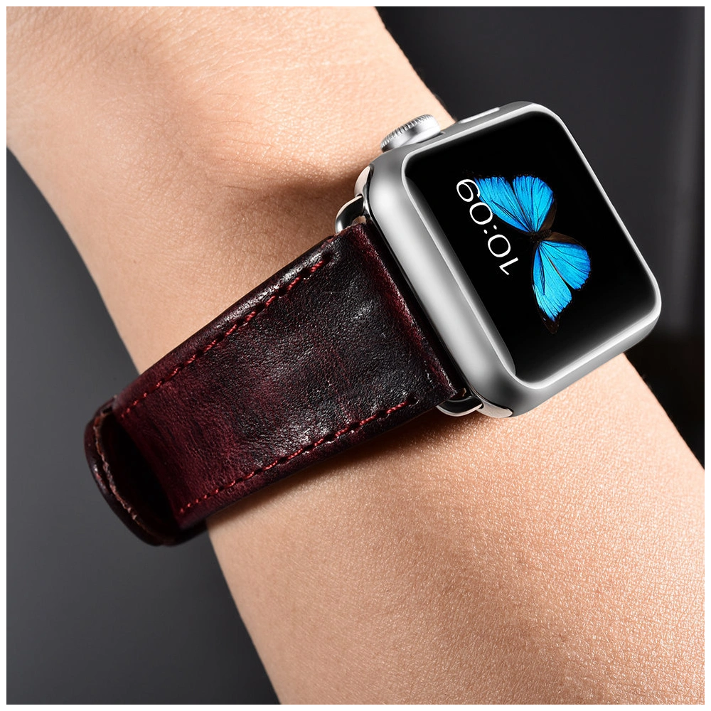 Hurtownia GSM - Pasek iCarer Leather Vintage Apple Watch 4/5/6/7/8/9/SE/10 40/41/42mm bordowy - ICR320 - {ean13} - Hurt