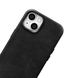 iCarer Oil Wax Premium Leather MagSafe Apple iPhone 14 black