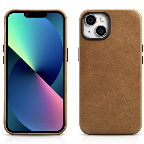 Etui iCarer Oil Wax Premium Leather MagSafe Apple iPhone 14 jasnobrązowy