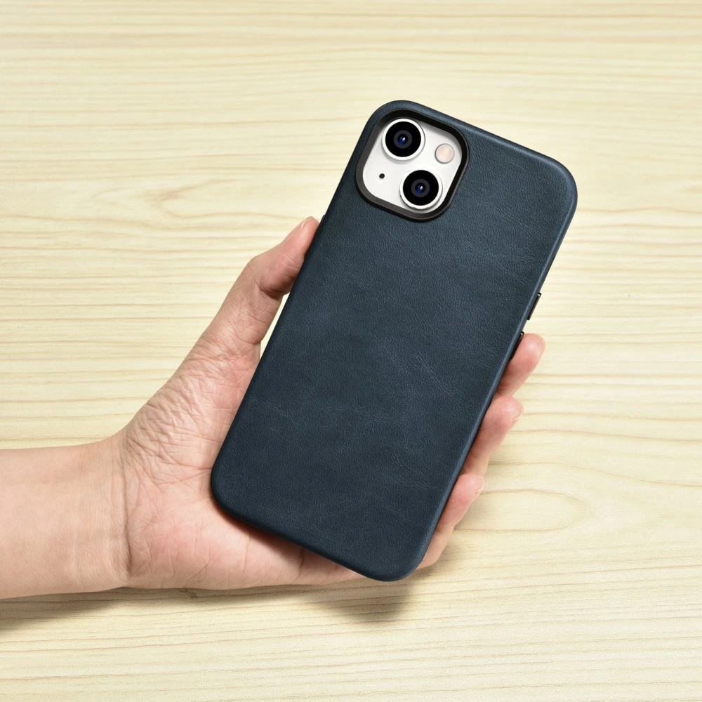 Hurtownia GSM - Etui iCarer Oil Wax Premium Leather MagSafe Apple iPhone 14 albastru închis - ICR326 - {ean13} - Hurt